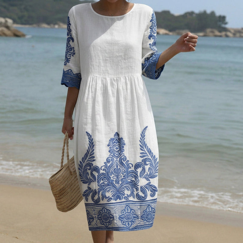 Bianca - Vestido Maxi de Gola Redonda com Estampa