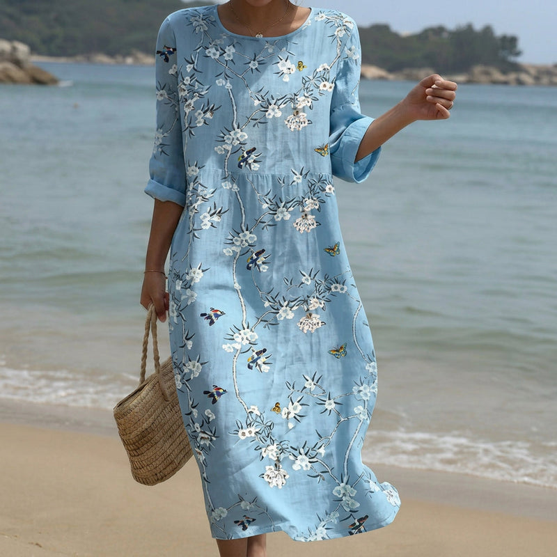 Beatriz - Vestido Maxi de Gola Redonda com Estampa