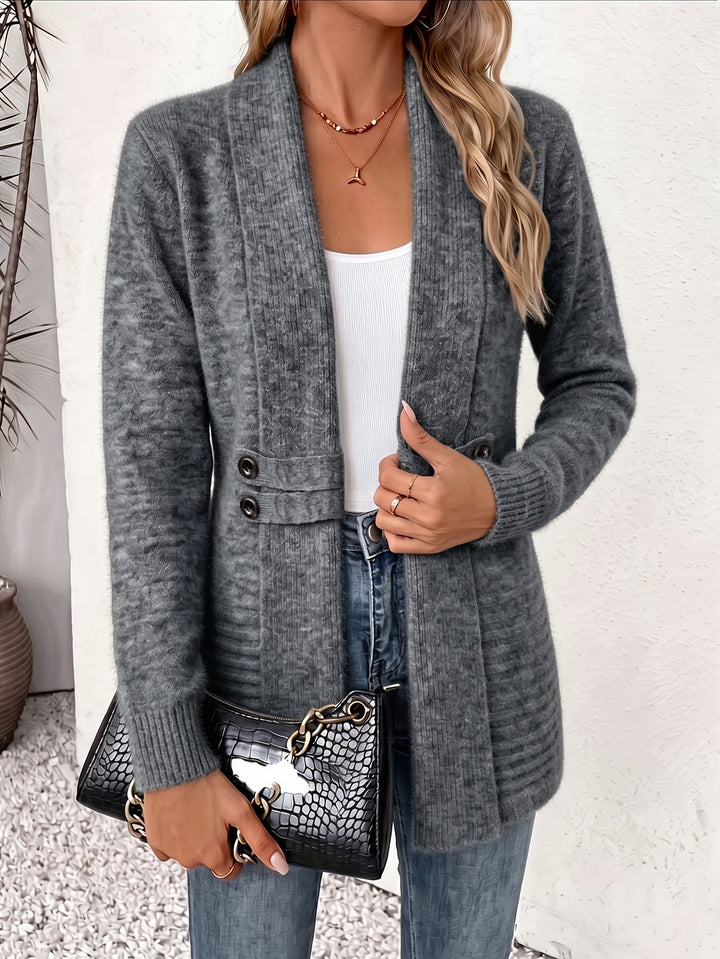 Xalviere | Cardigã Feminino Elegante com Cintura Marcada e Botões Duplos