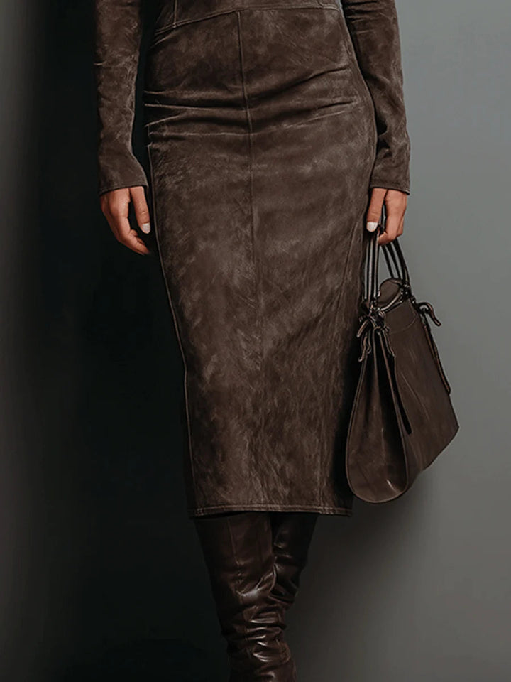 Auriane | Robe Midi de Suédine com Gola Alta