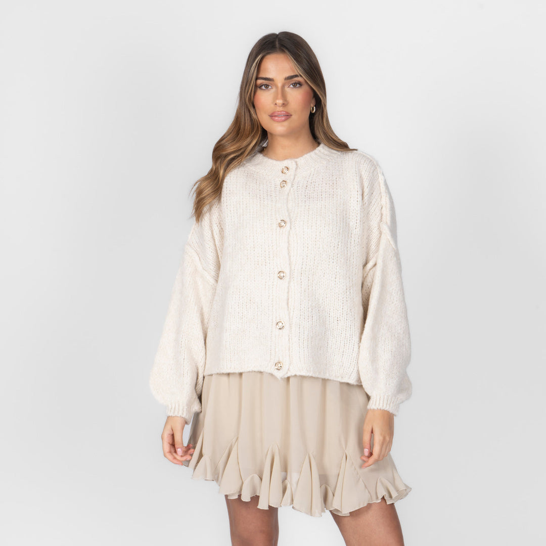 Cardigã Feminino Oversized de Tricô com Botões Dourados