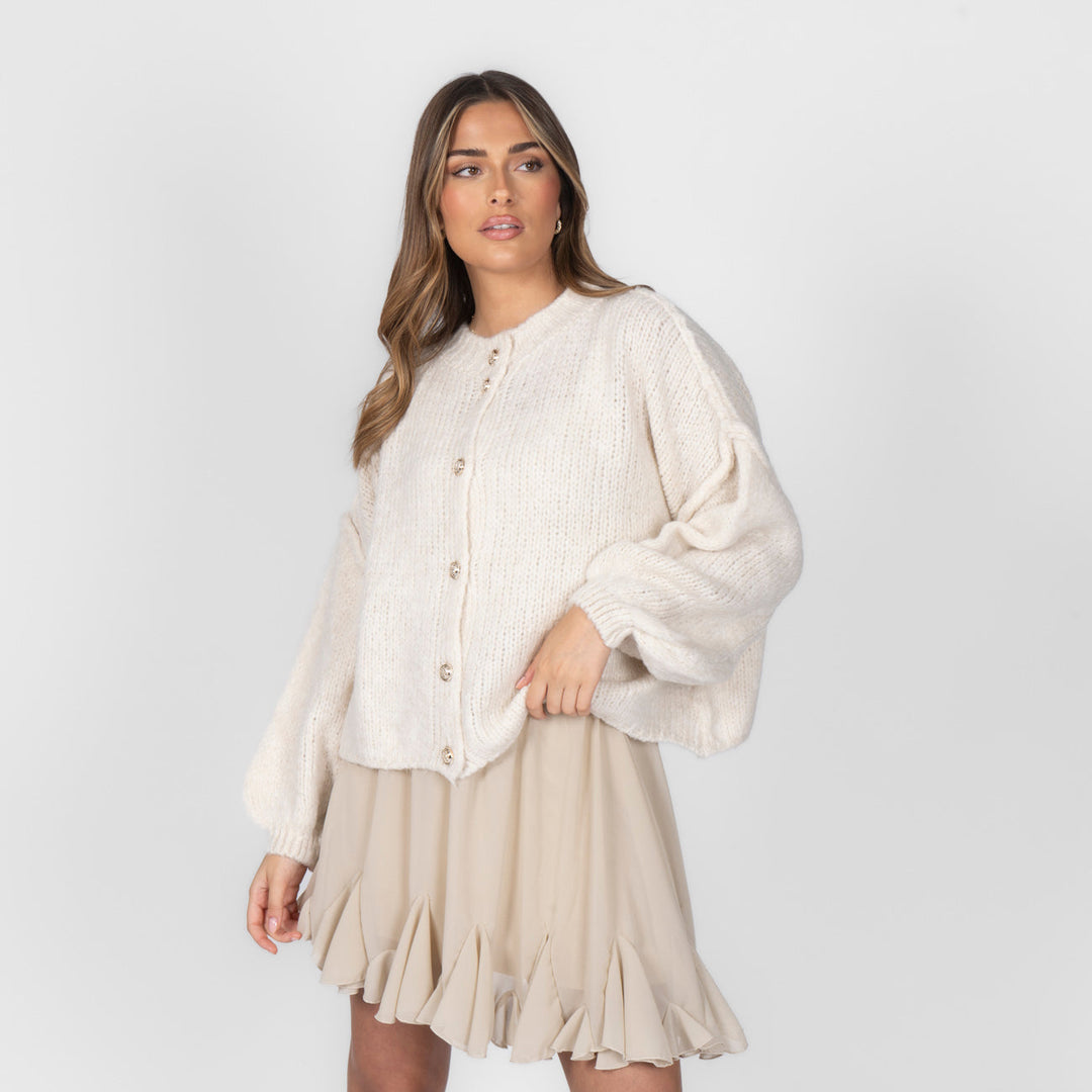 Cardigã Feminino Oversized de Tricô com Botões Dourados