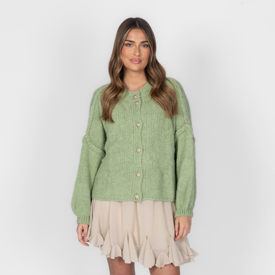 Cardigã Feminino Oversized de Tricô com Botões Dourados