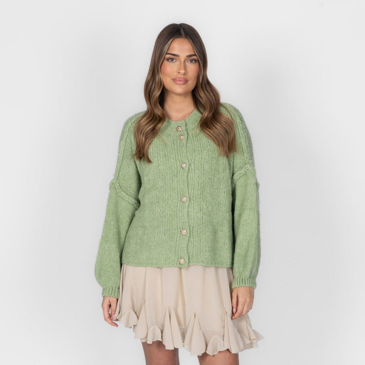 Cardigã Feminino Oversized de Tricô com Botões Dourados