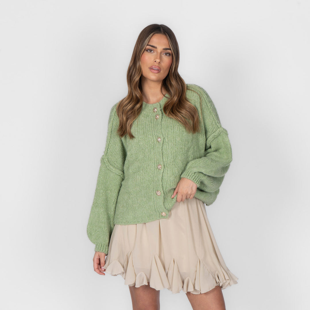 Cardigã Feminino Oversized de Tricô com Botões Dourados