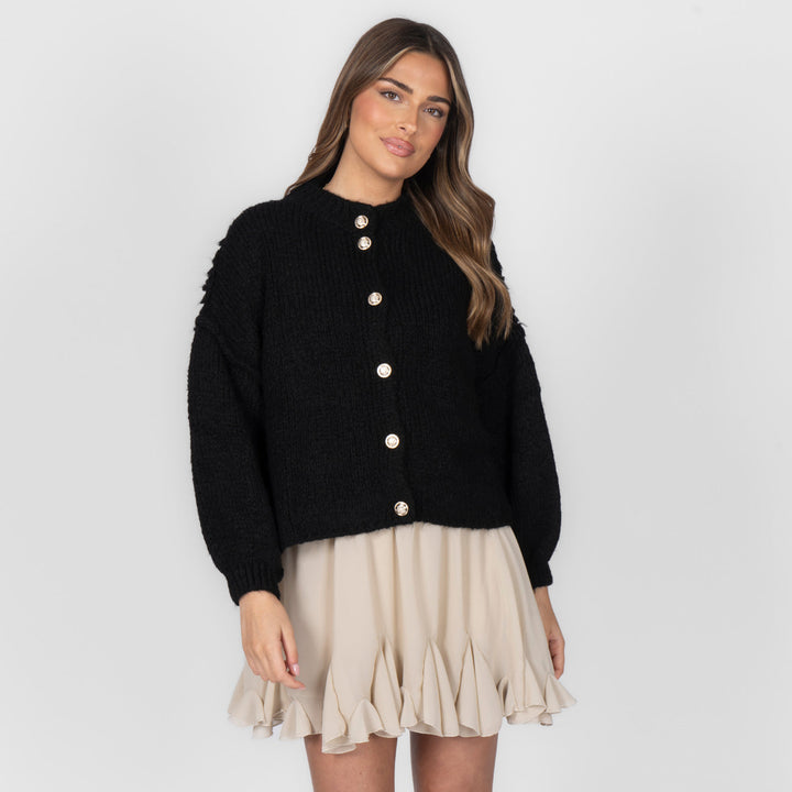 Cardigã Feminino Oversized de Tricô com Botões Dourados