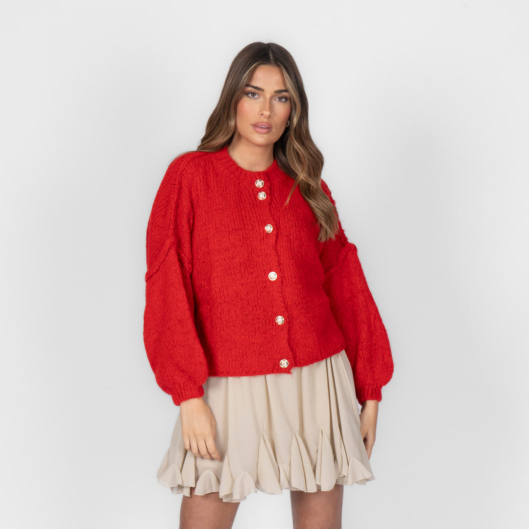 Cardigã Feminino Oversized de Tricô com Botões Dourados