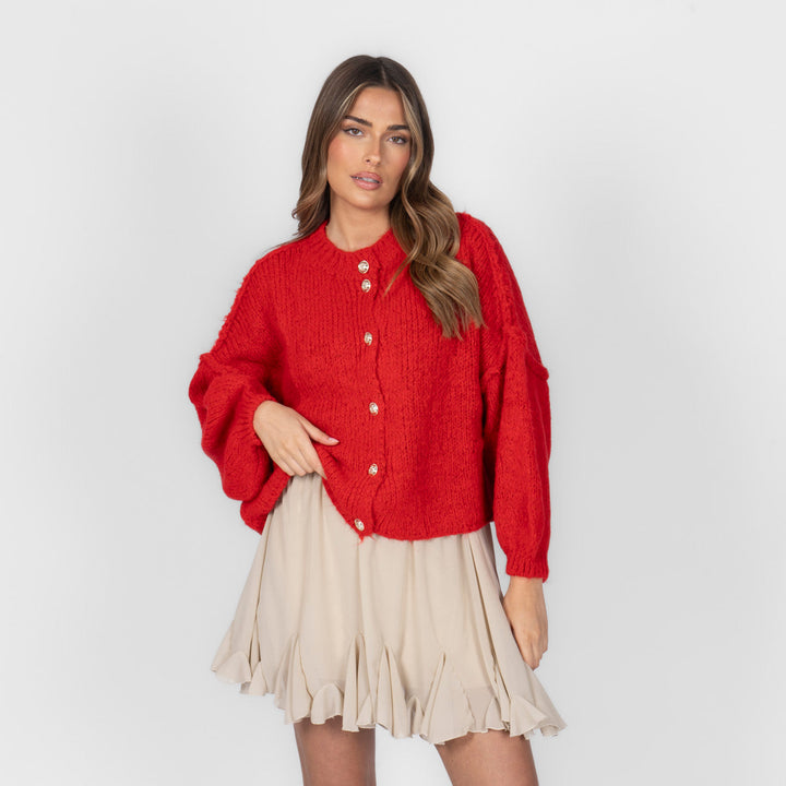 Cardigã Feminino Oversized de Tricô com Botões Dourados