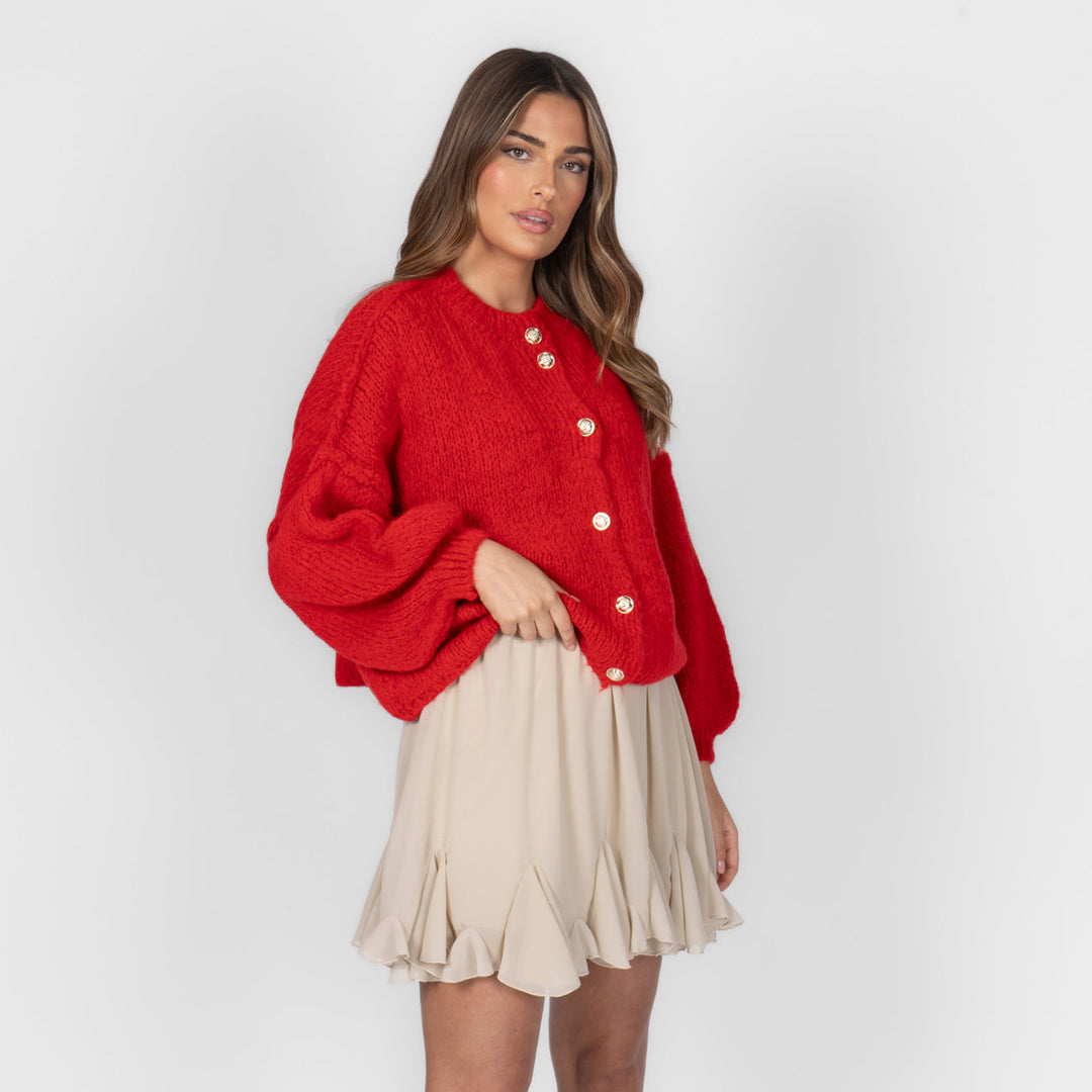 Cardigã Feminino Oversized de Tricô com Botões Dourados