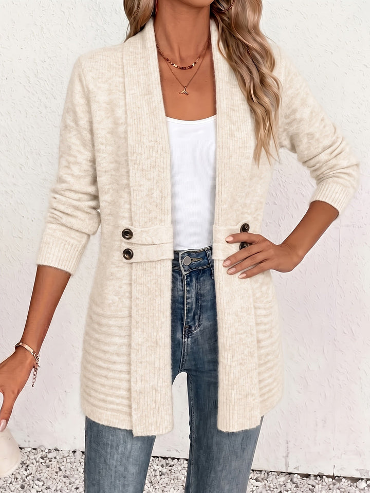 Xalviere | Cardigã Feminino Elegante com Cintura Marcada e Botões Duplos