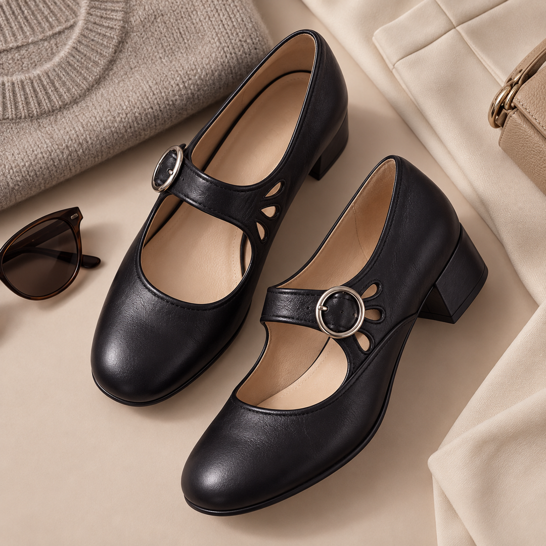 Marion | Sapatos de Salto Confortáveis com Fivela e Salto Largo