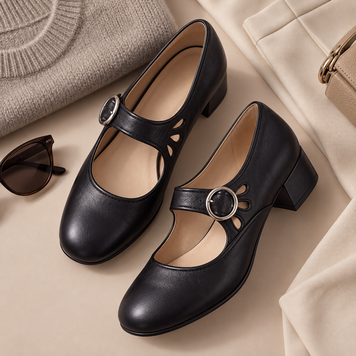 Marion | Sapatos de Salto Confortáveis com Fivela e Salto Largo