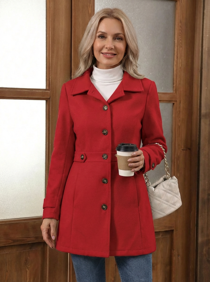 Casaco Feminino Elegante de Lã Mista com Cintura Acinturada
