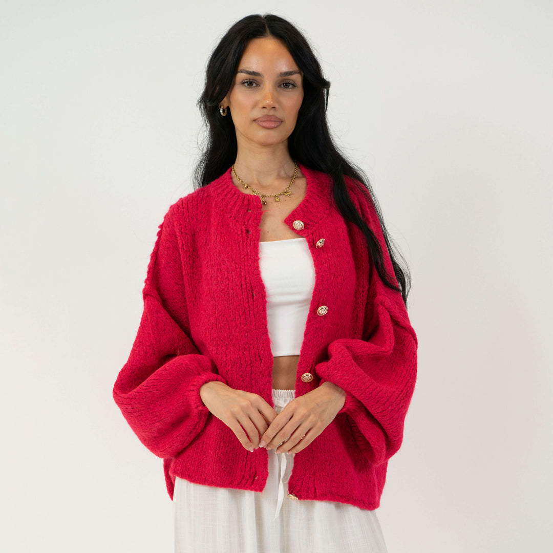 Cardigã Feminino Oversized de Tricô com Botões Dourados