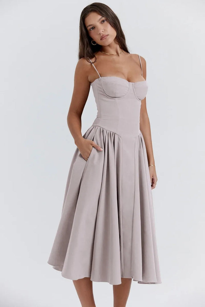 Sigrid | Vestido bustier sem mangas comprimento midi