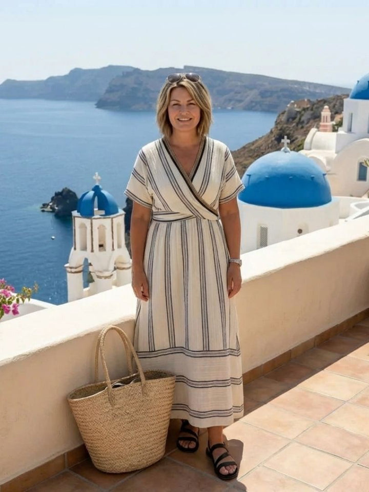 Chantal | Vestido midi portefeuille de mangas curtas em V