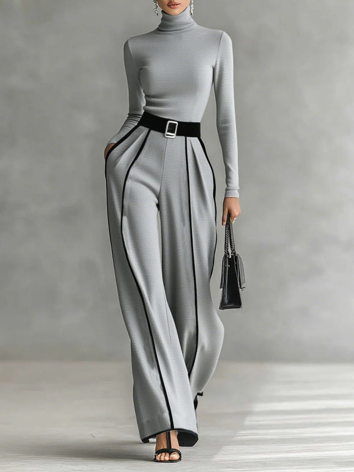 Céline | Conjunto Chic com Gola Alta & Calças Largas