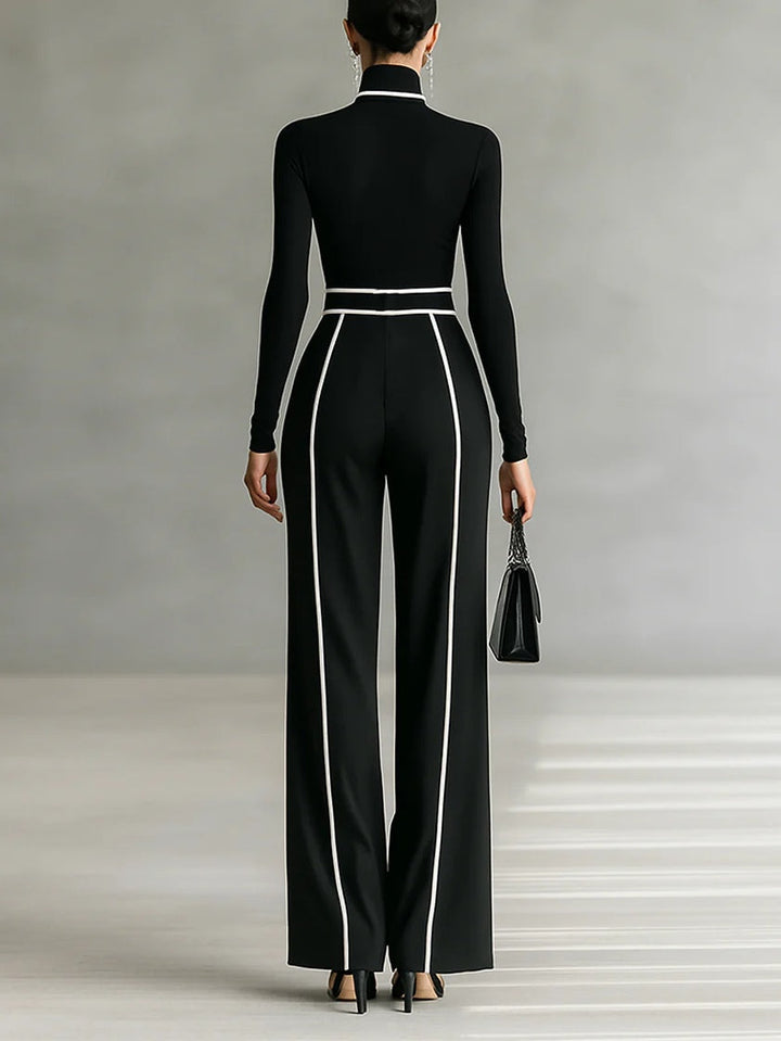 Céline | Conjunto Chic com Gola Alta & Calças Largas