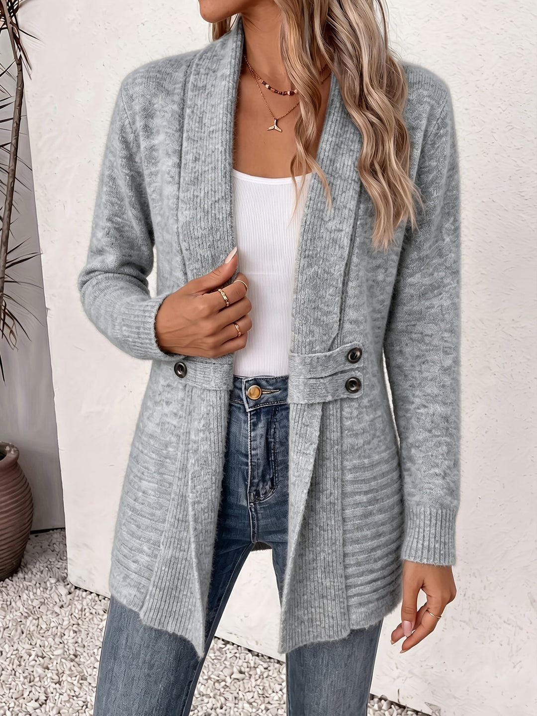 Xalviere | Cardigã Feminino Elegante com Cintura Marcada e Botões Duplos