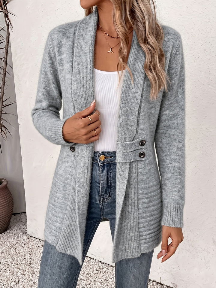 Xalviere | Cardigã Feminino Elegante com Cintura Marcada e Botões Duplos