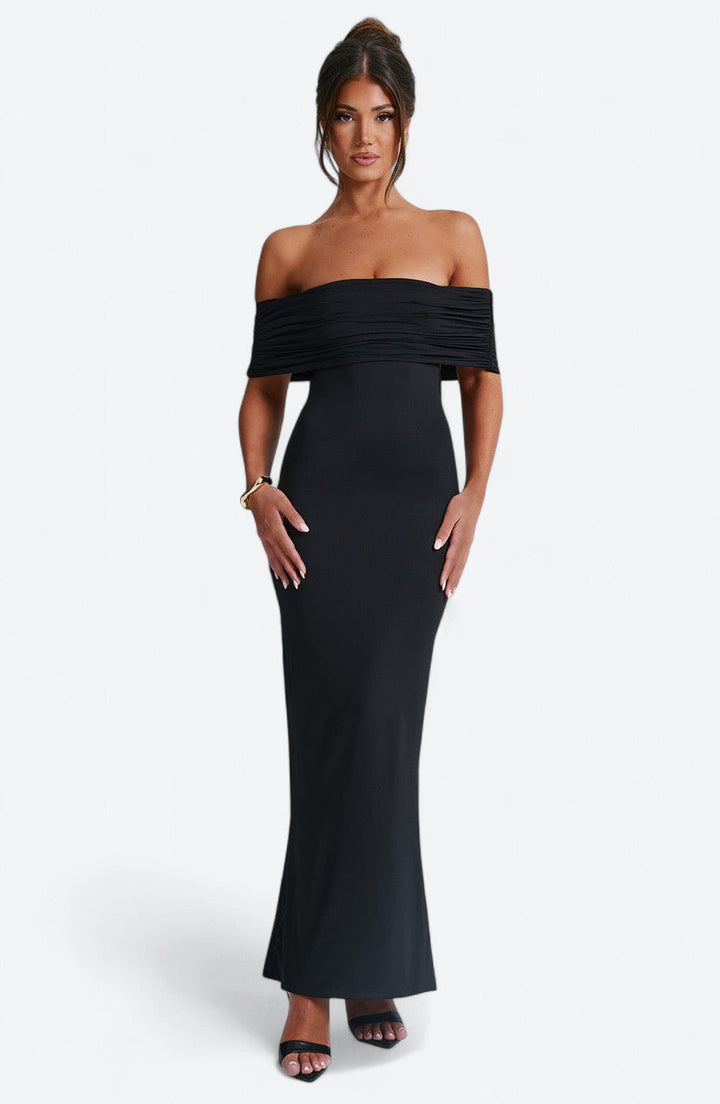 Tindra | Robe longa Bardot refinada