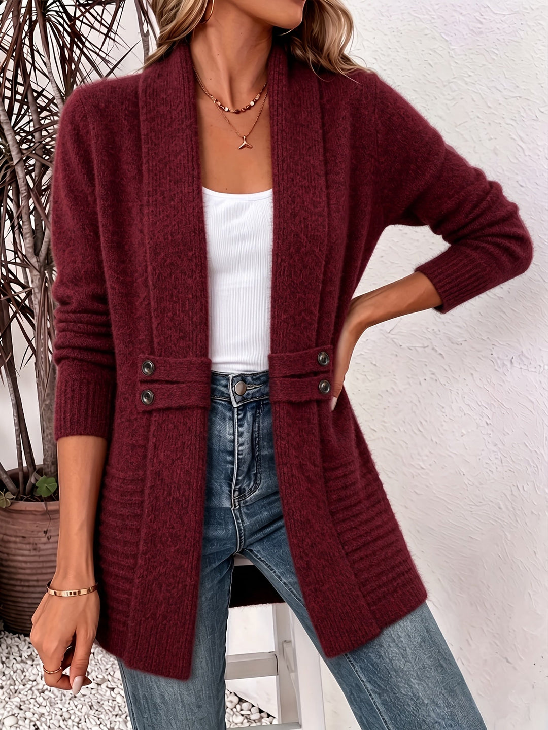Xalviere | Cardigã Feminino Elegante com Cintura Marcada e Botões Duplos