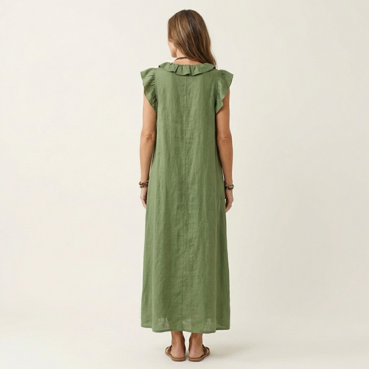 Josette | Vestido Maxi de Linho com Renda em V